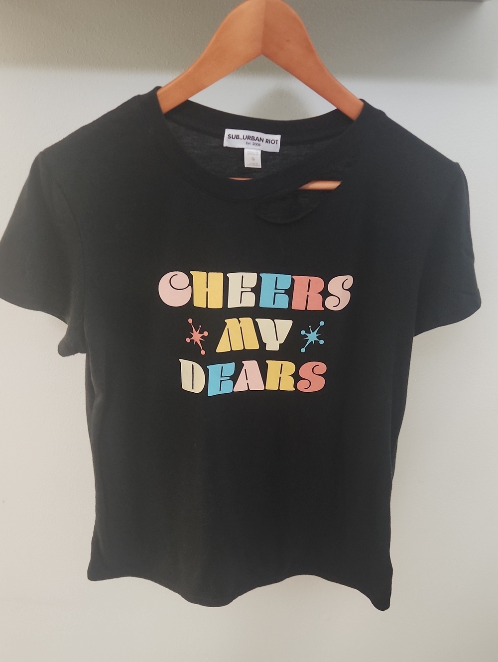 Sub_Urban Riot Black Kids Short Sleeve Tee with Pastel 'Cheers My Dears' Graphic
